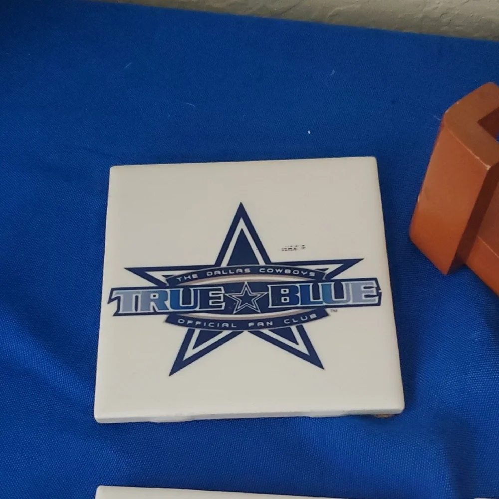 True Blue Star Ceramic Coaster Set with Holder